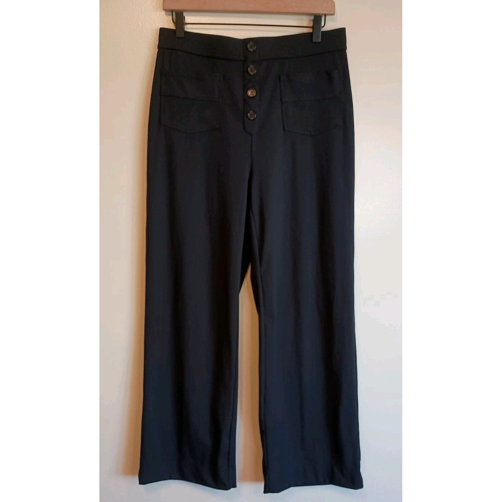 Halara DayStretch Black High Waisted Straight Leg Pants Button Front L